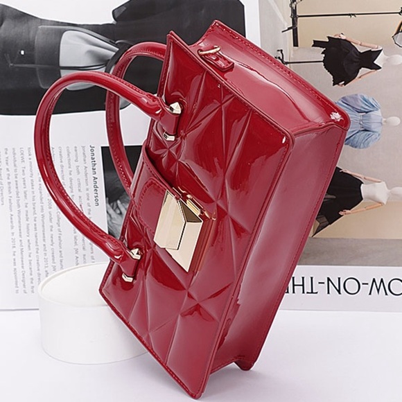 Ivory Faux Patent Leather Convertible Top Handle Swing Bag - Picture 3 of 12